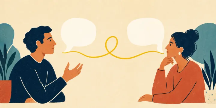 Two Spanish speakers whose ideas are joined by a flowing connector